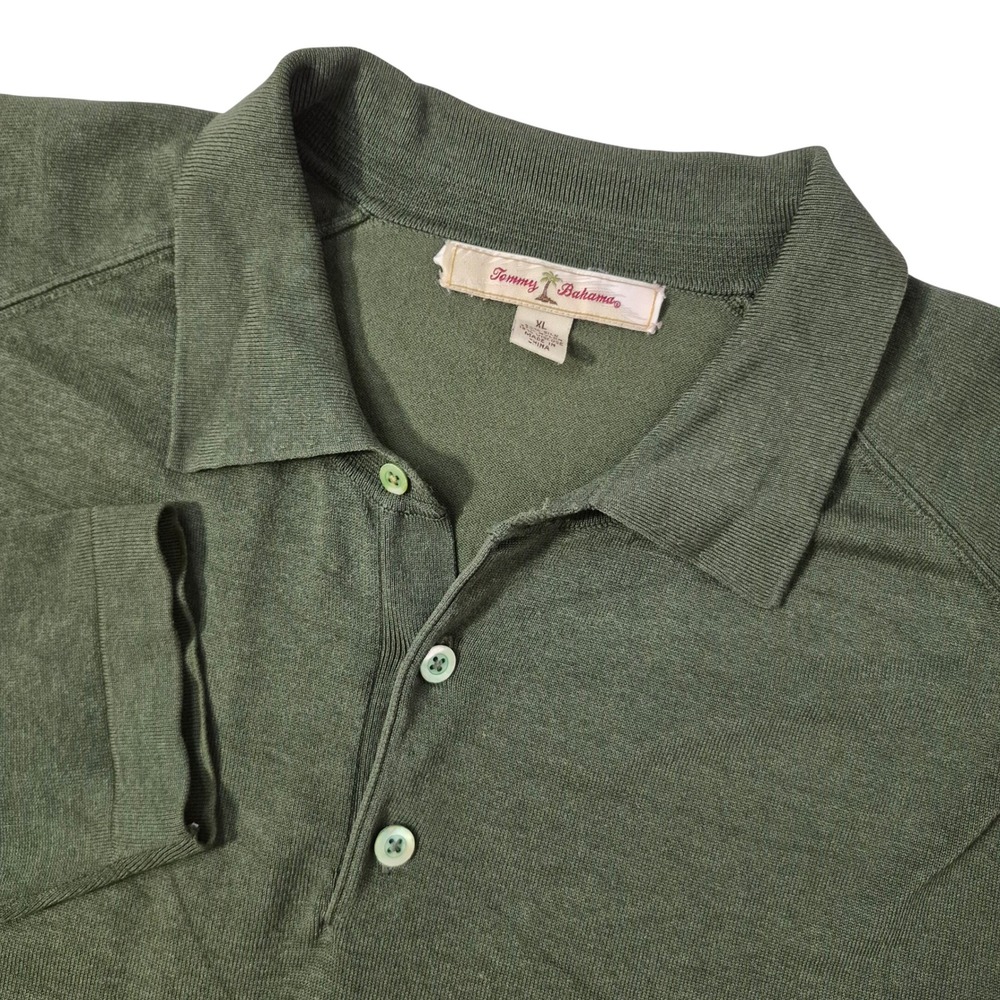 Tommy Bahama Polo Shirt Mens XL Green Silk‎ Blend Long Sleeve Knit Casual Preppy